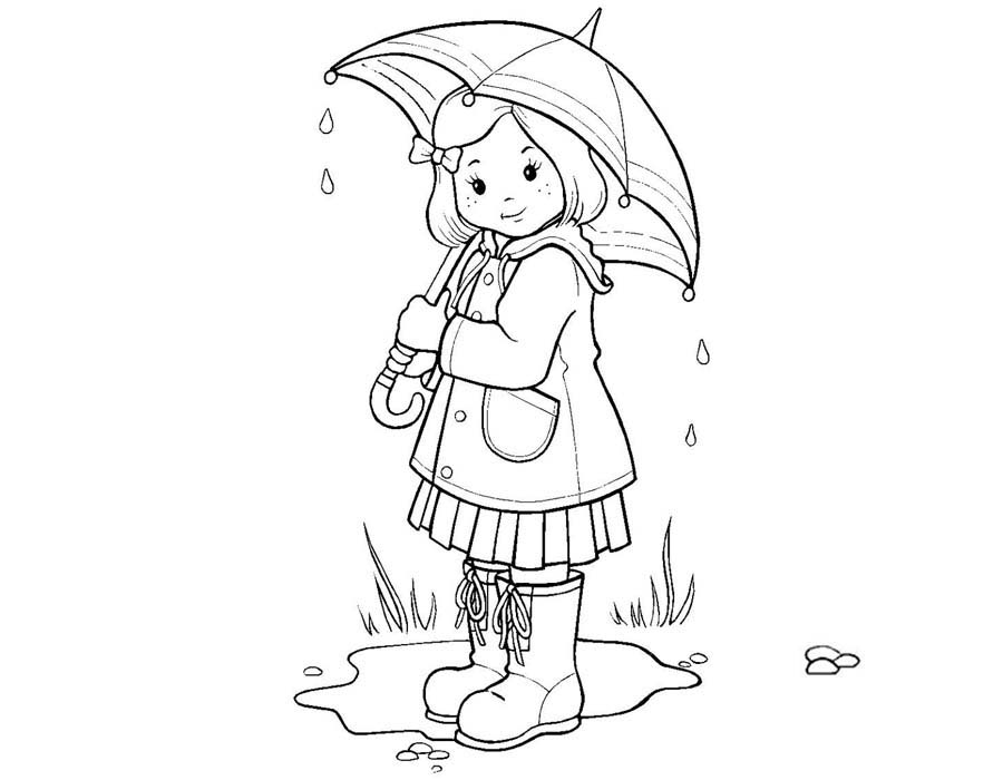 Download Girl Walking Under Umbrella Coloring Pages Printable For Preschoolers B111 Coloring Pages Charter