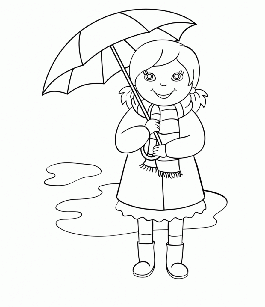 Girl with Umbrella Coloring Page