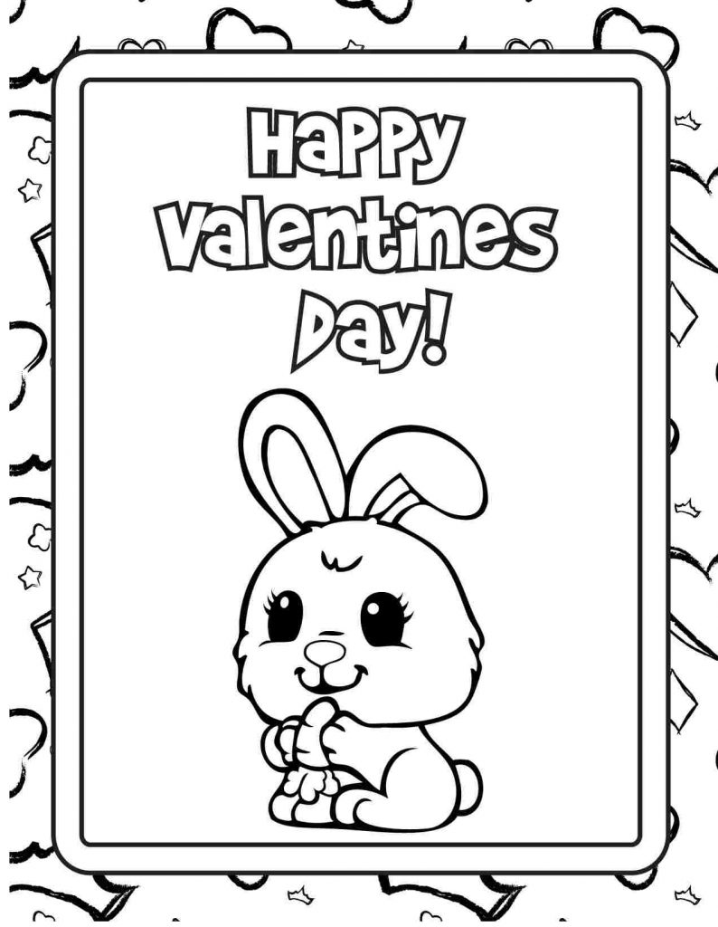 Happy Valentines Day Bunny Coloring Page