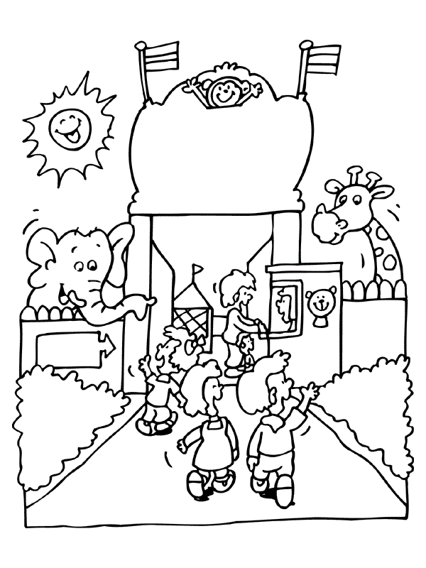 Happy Zoo Animals Coloring Page to Print