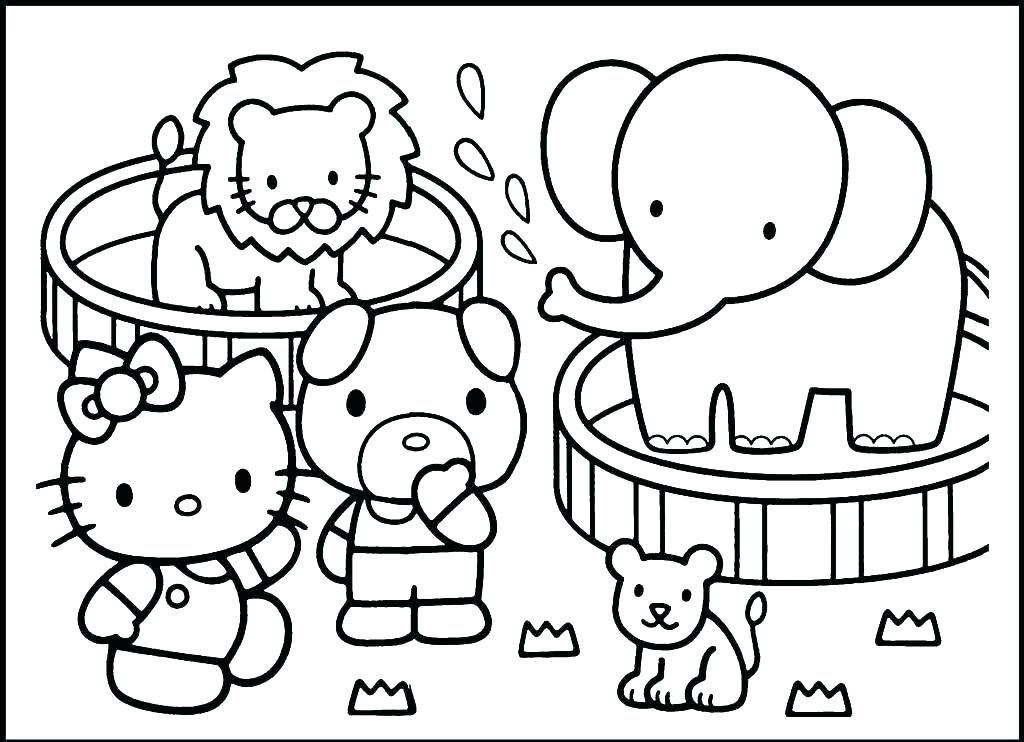 Hello Kitty Zoo Animals Coloring Page