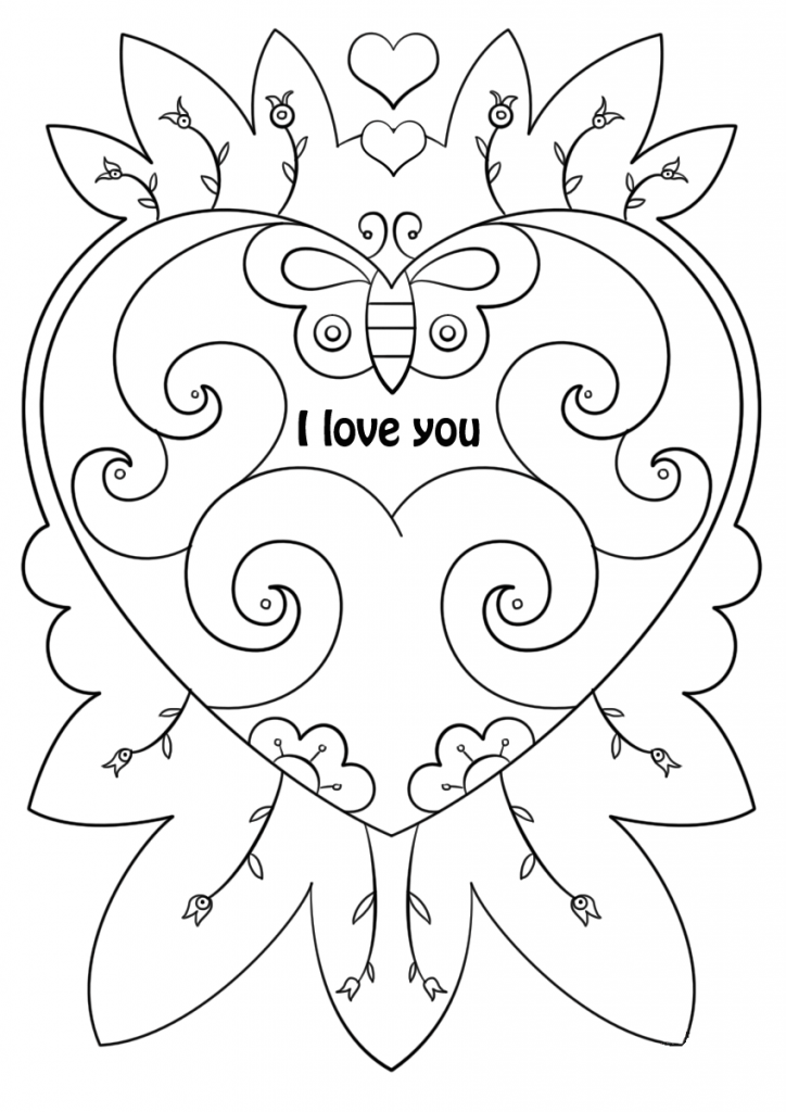 I Love You Heart Valentines Coloring Card