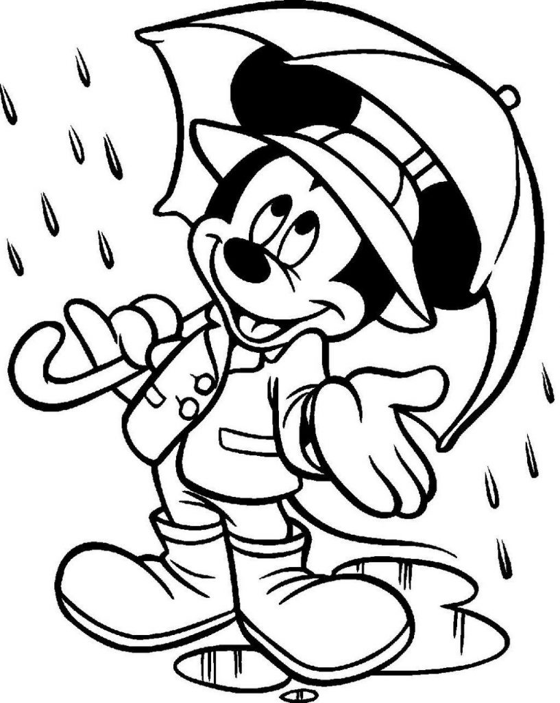 Mickey with Umbrella Coloring Page