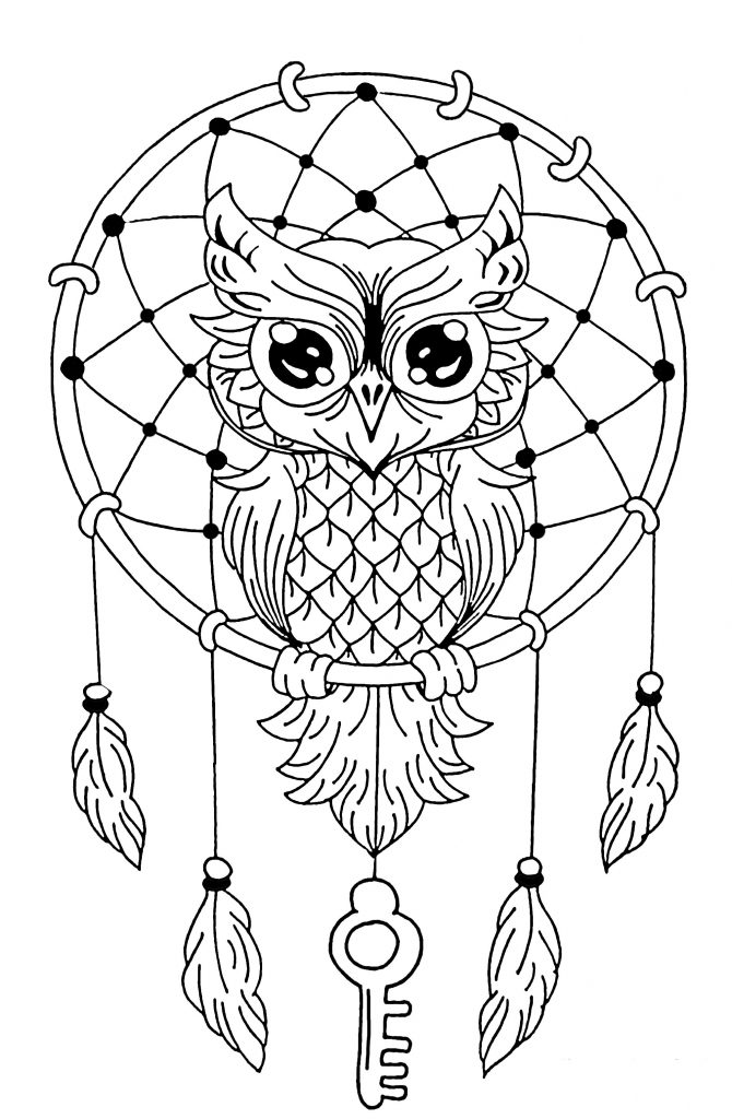 Owl Dream Catcher Coloring Page