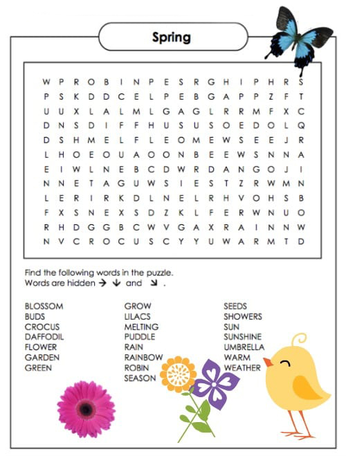 Print Spring Word Search Game