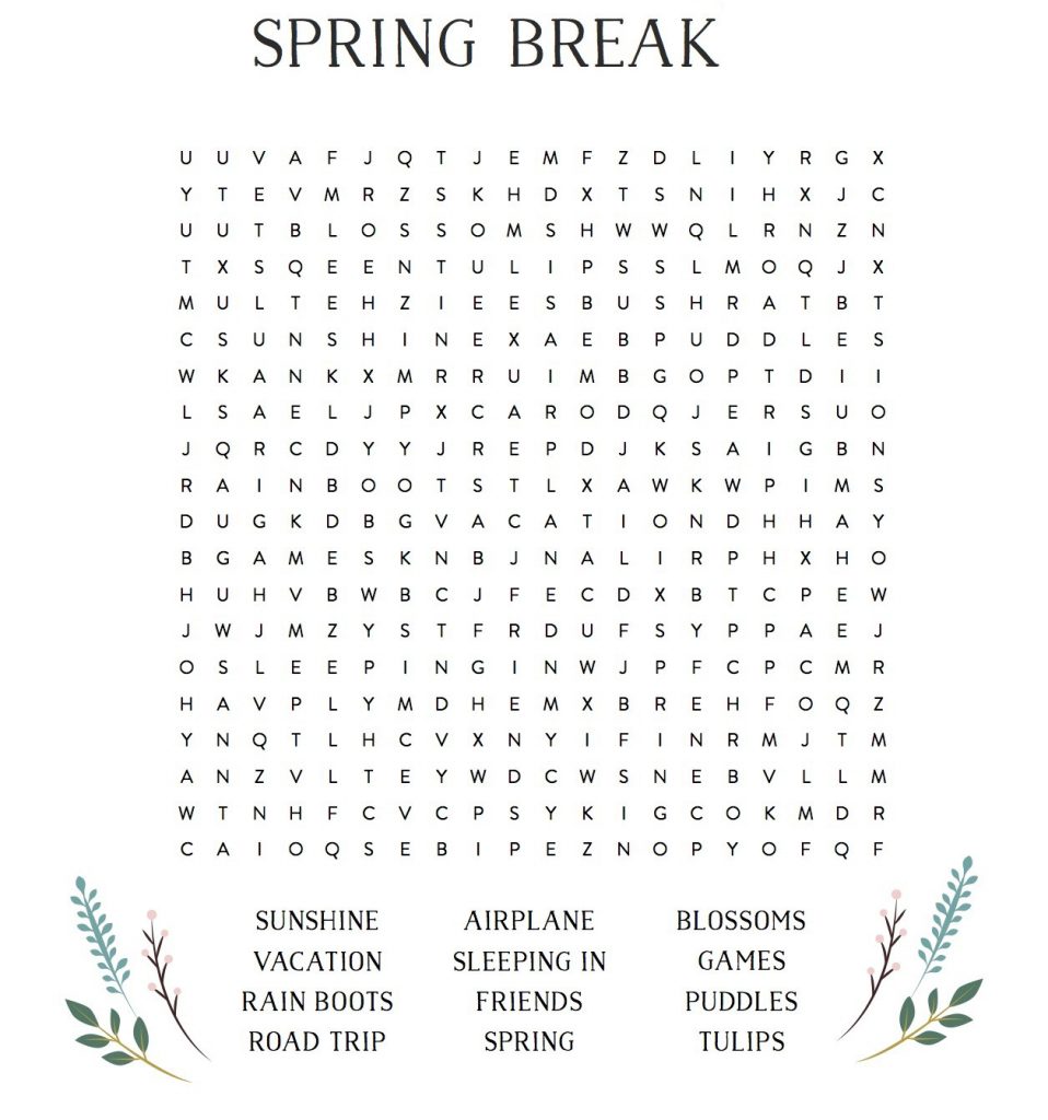 Spring Break Word Search