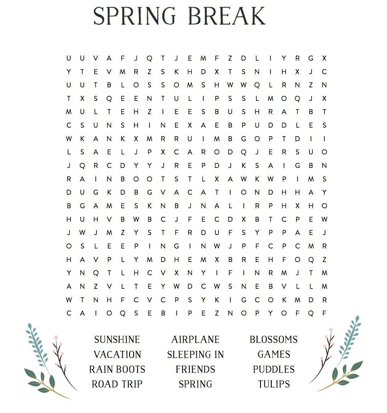 Hard Spring Word Search