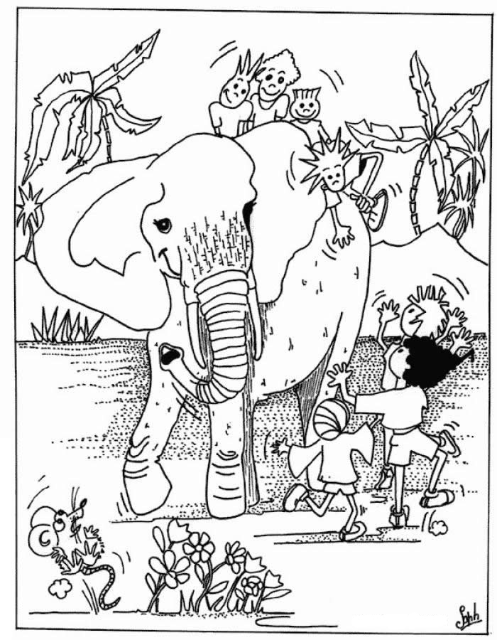 Wild Animals and Children Coloring Pages
