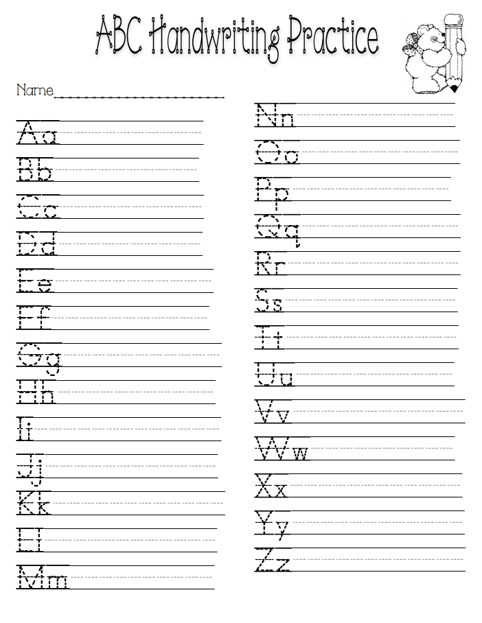 ABC Practice - Kindergarten Handwriting Worksheets