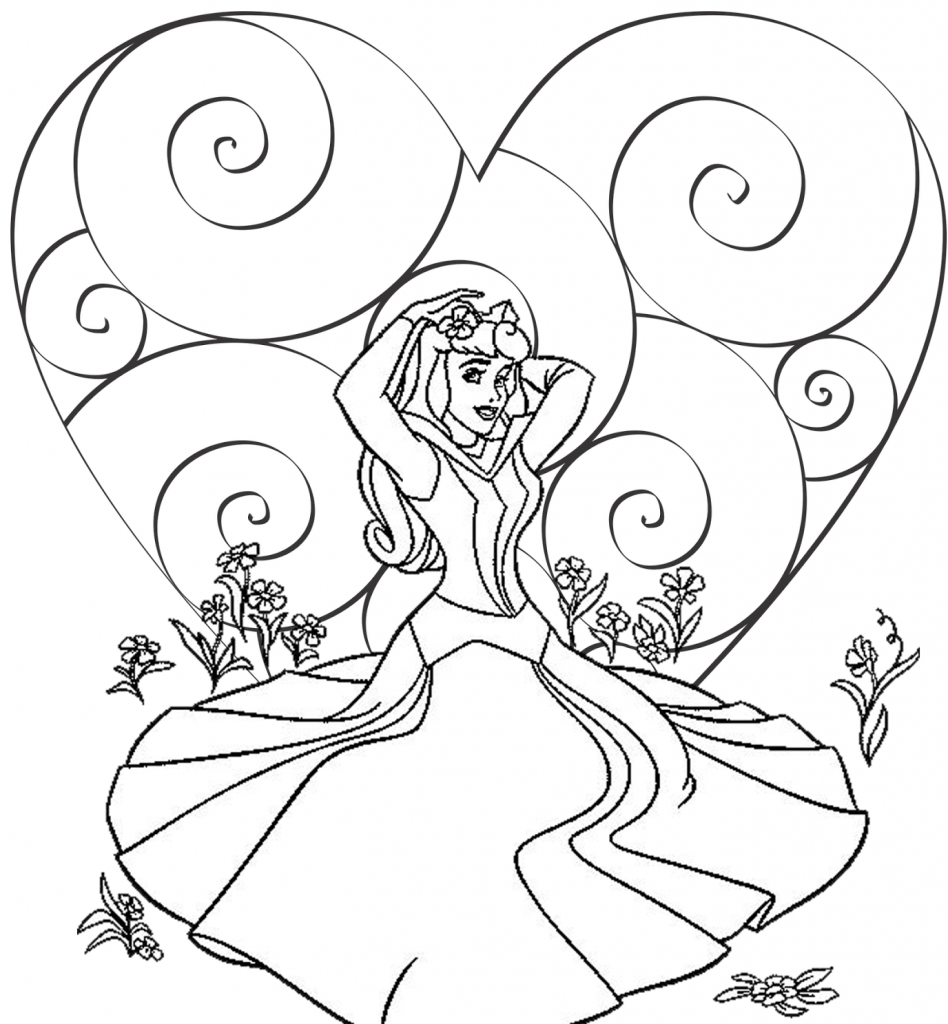 Aurora Valentines Disney Coloring Pages