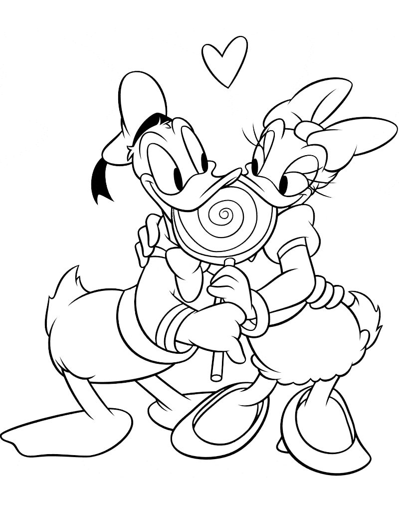 Donald Duck Disney Valentines Coloring Pages