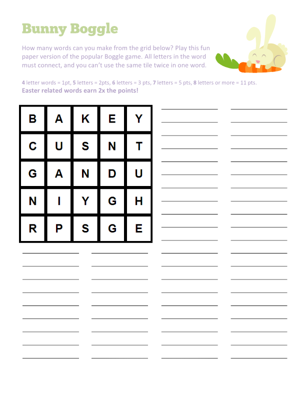 Easter Bunny Boggle Puzzle
