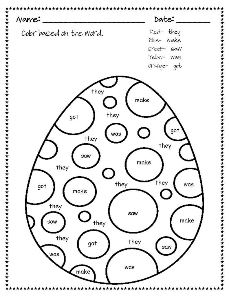 Easter Egg Word Coloring for Kindergarten