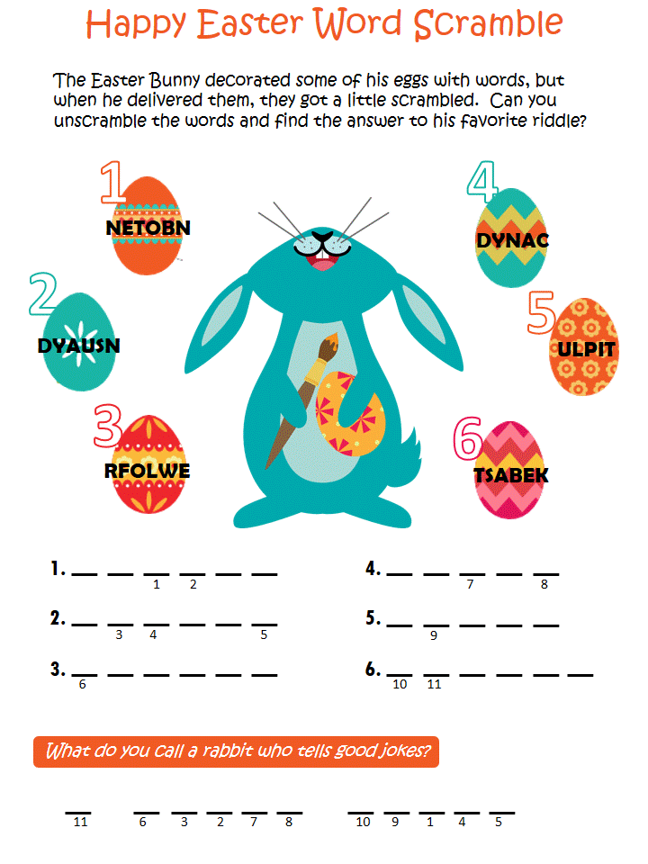 puzzle easter puzzles word scramble printable words bunny activities games worksheets unscramble printables riddles activity fun crossword worksheet hunt egg