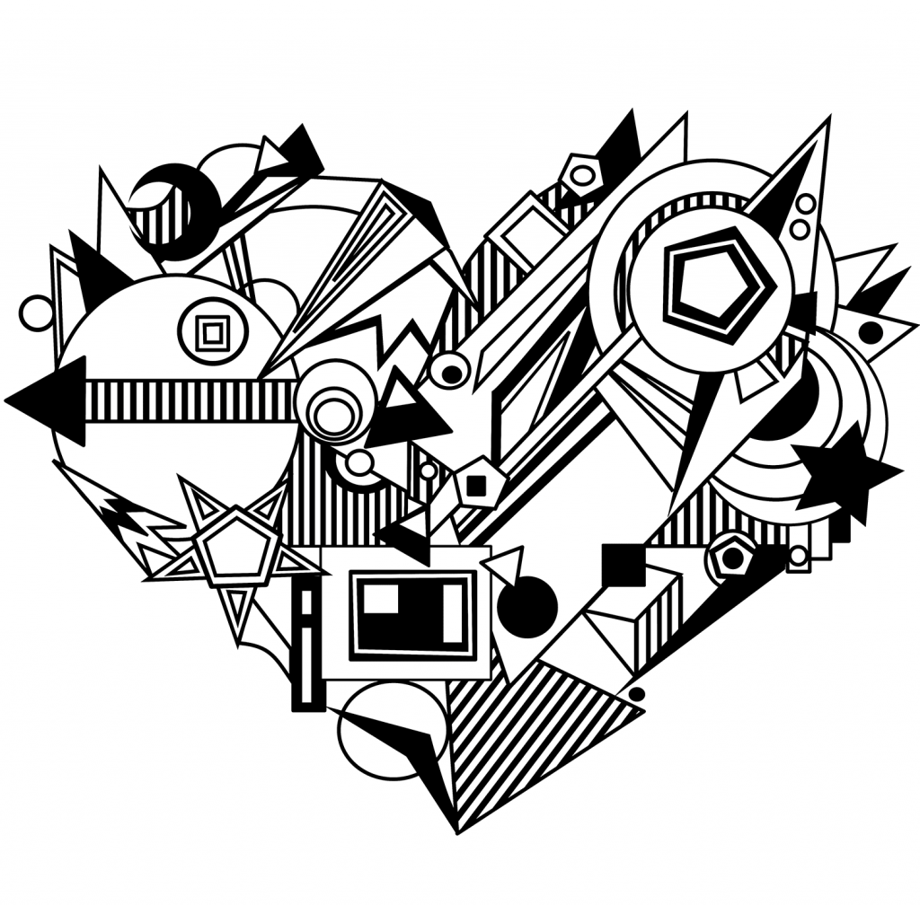 Funky Heart Shape Coloring Page for Adults