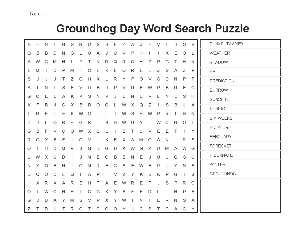 Groundhog Day Word Search Puzzle