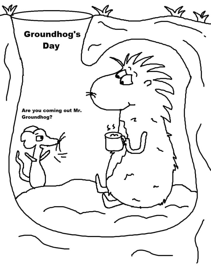 Groundhog In His Hole Coloring Page