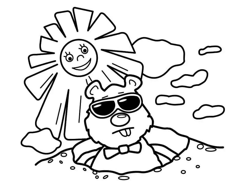 Groundhog With Shades Coloring Page