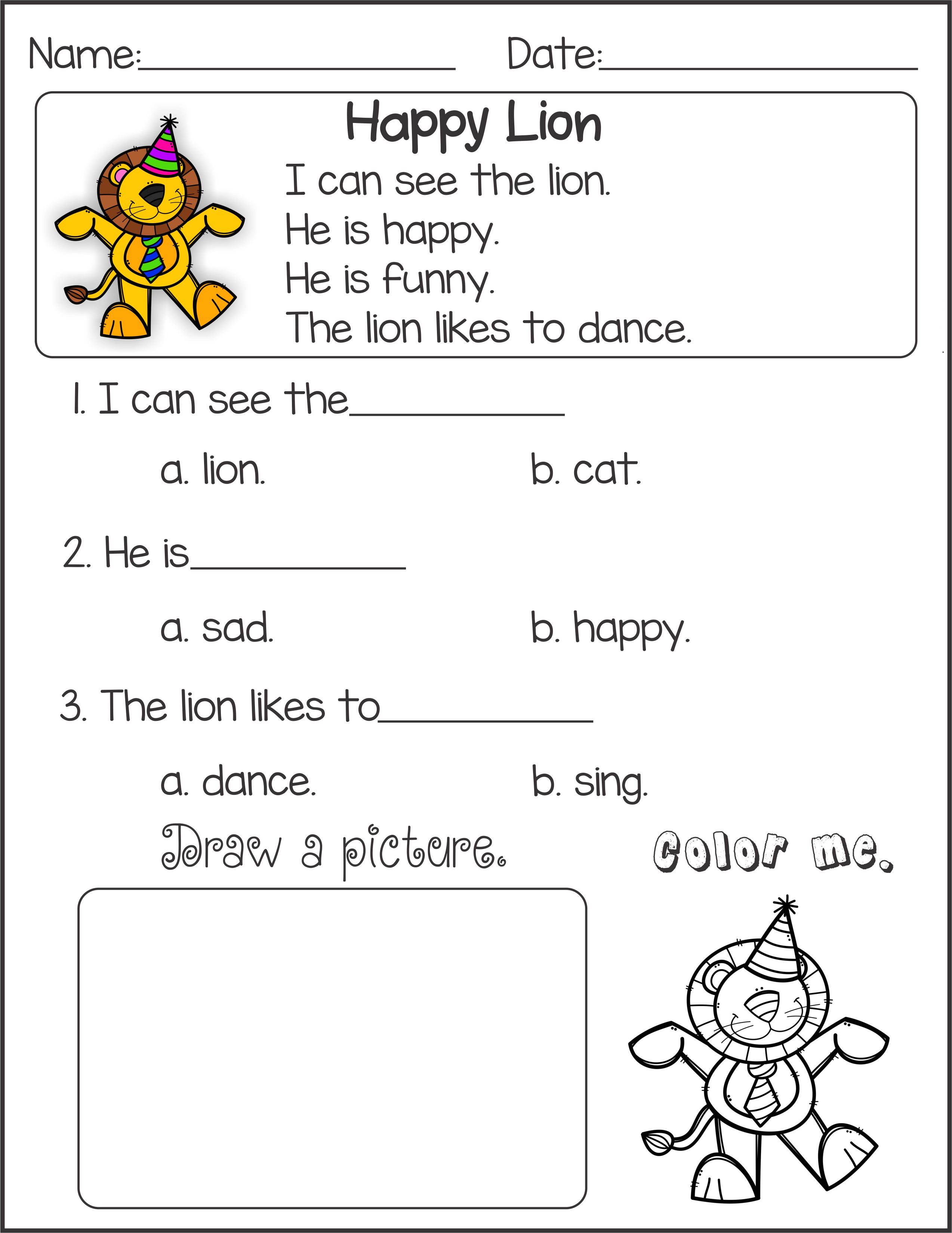 Free Kindergarten Comprehension Worksheets Printable Worksheet