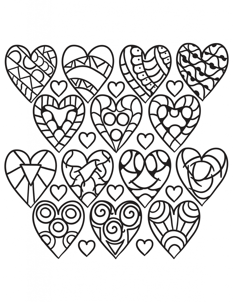 Hearts Coloring Pages for Adults