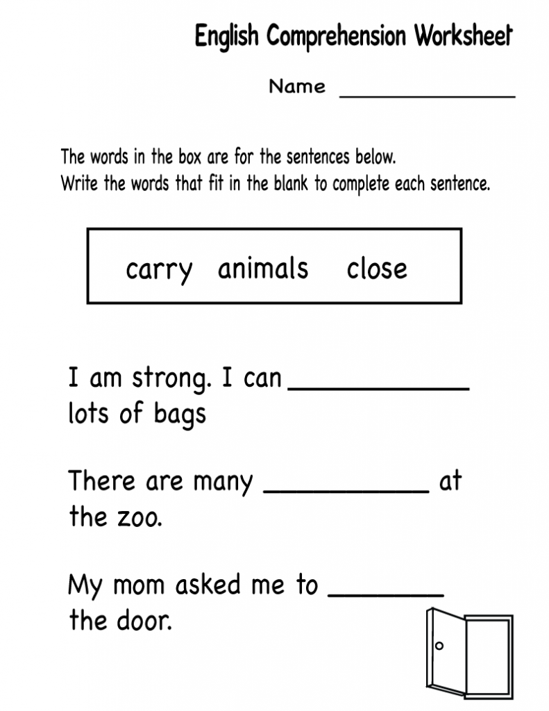 Kindergarten English Comprehension Worksheet