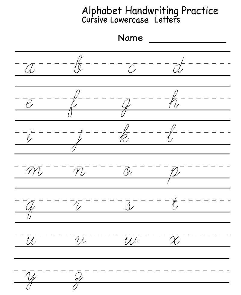 Lowercase Cursive Kindergarten Handwriting Worksheets