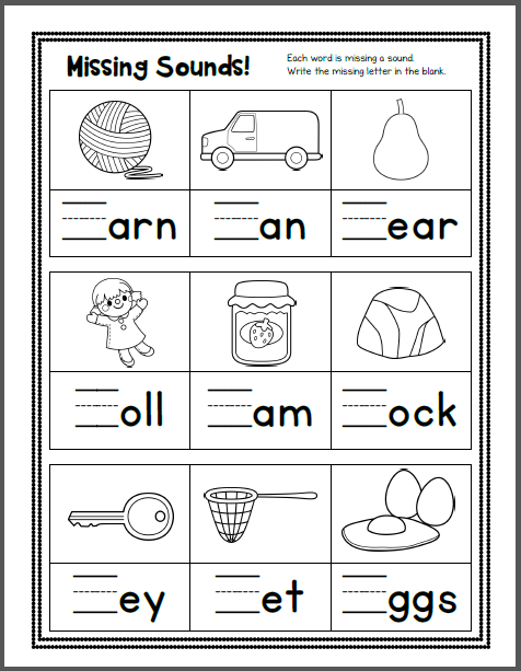 Missing Sounds Kindergarten Phonics Worksheet