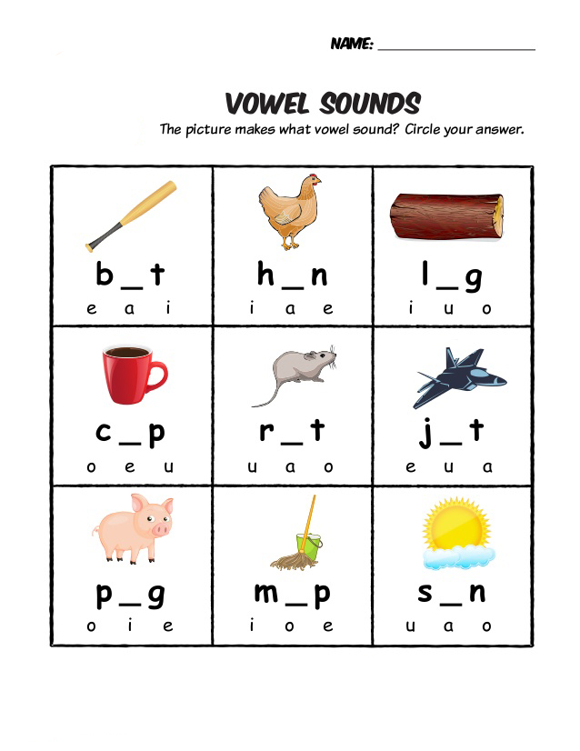Phonics Vowel Sounds Sheet