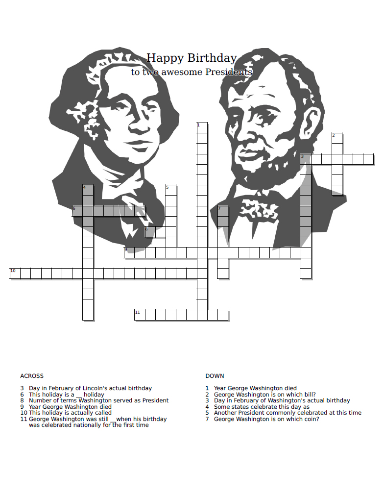 Presidents Day Crossword Puzzle Worksheets
