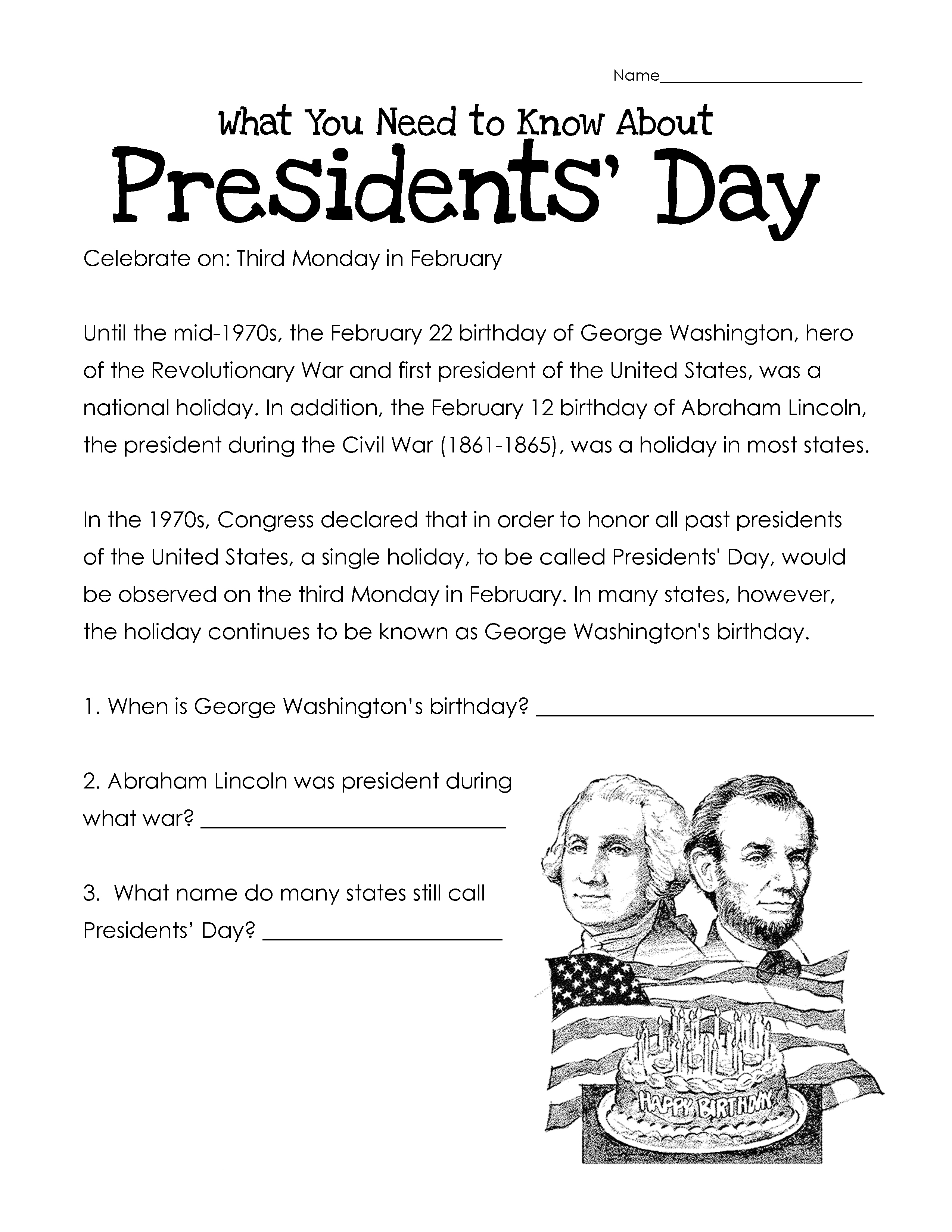 Free Printable Worksheets Presidents Day