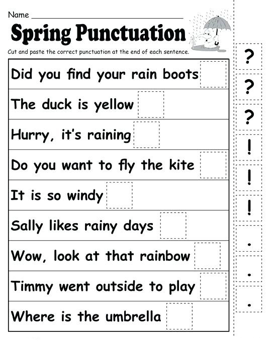 Punctuation Kindergarten English Worksheets