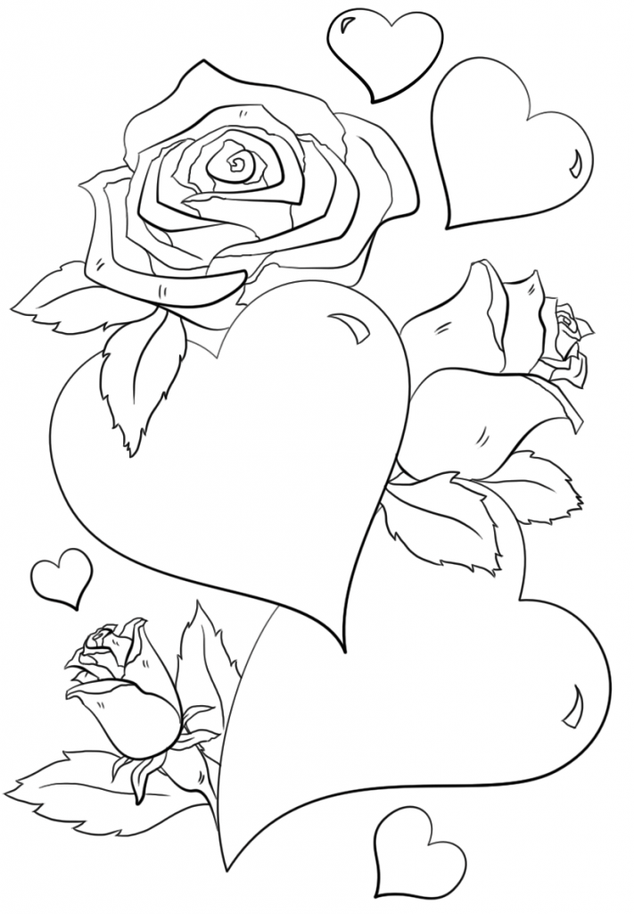 Roses and Hearts Coloring Pages