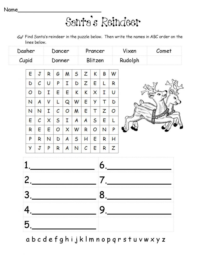 Santas Reindeer Holiday Worksheet