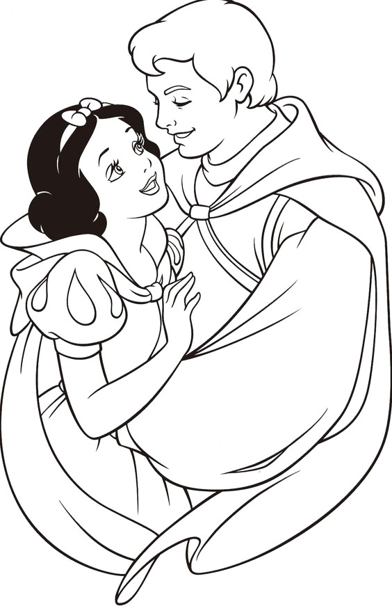 Snow White And Prince Charming Love Coloring Page