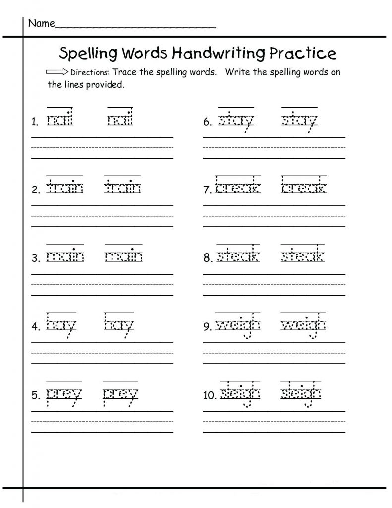 Spelling - Kindergarten Handwriting Worksheets