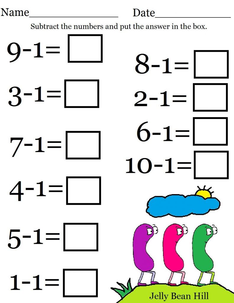 Subtract Kindergarten Math Worksheets