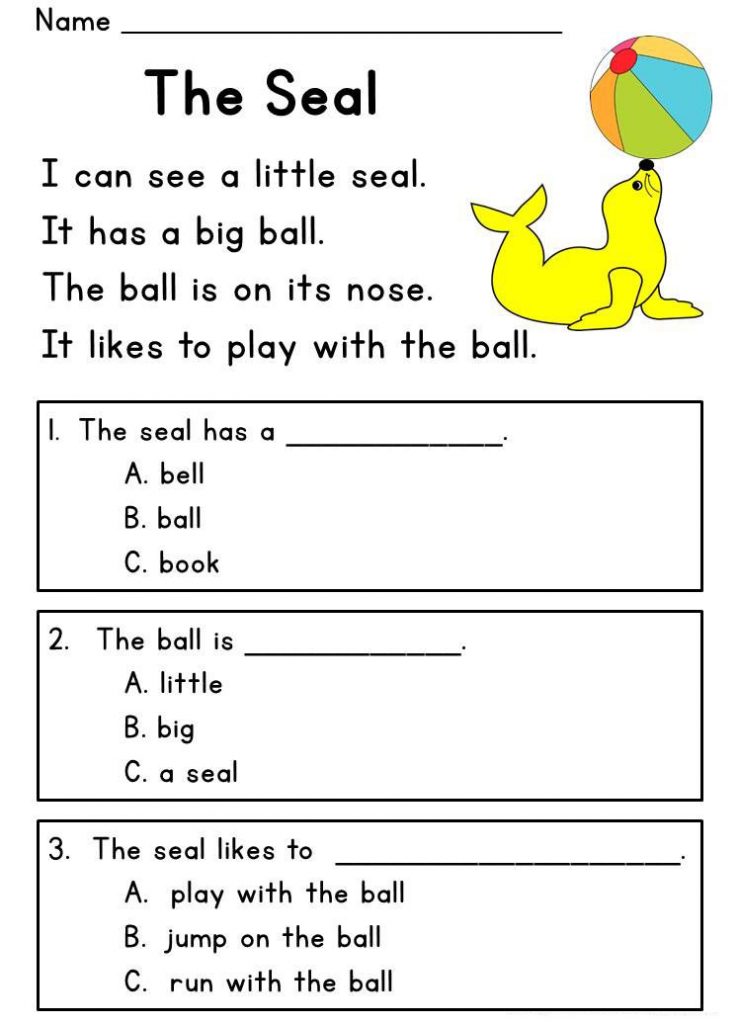 The Seal - Kindergarten English Worksheets