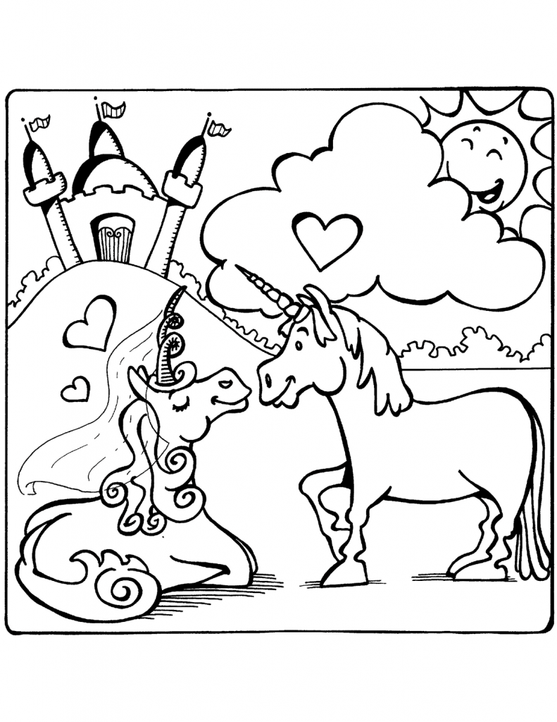 Unicorn Love Coloring Page