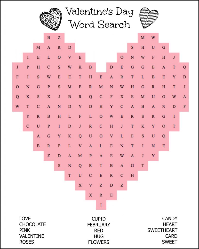 Valentine Word Search Free Printable