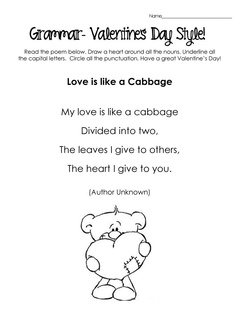 Valentines Day Grammar Worksheet