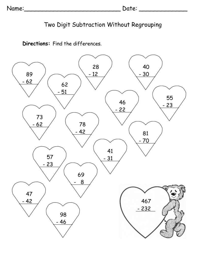 Valentines Worksheets - Subtraction