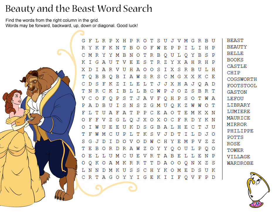 Beauty and the Beast Disney Word Search