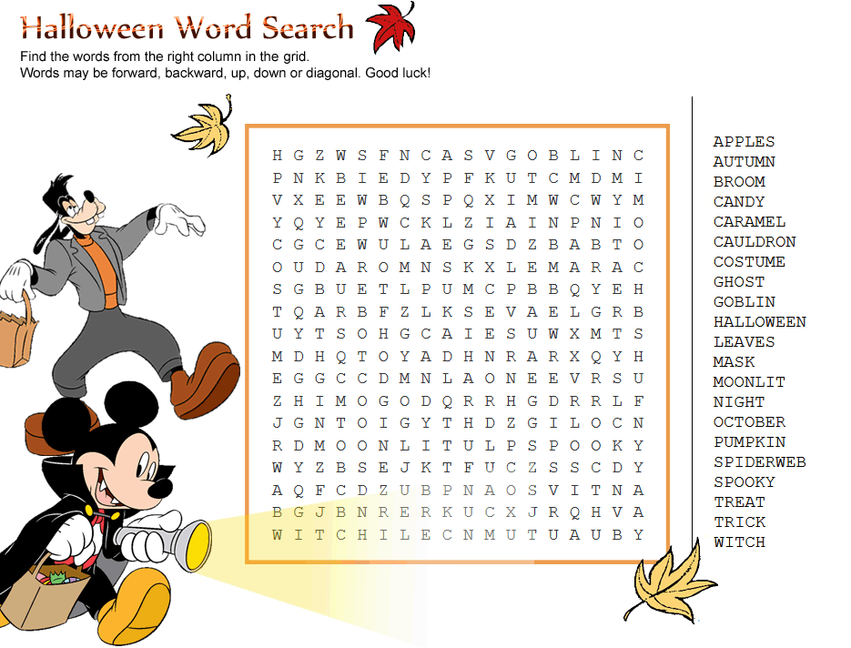 Disney Halloween Word Search