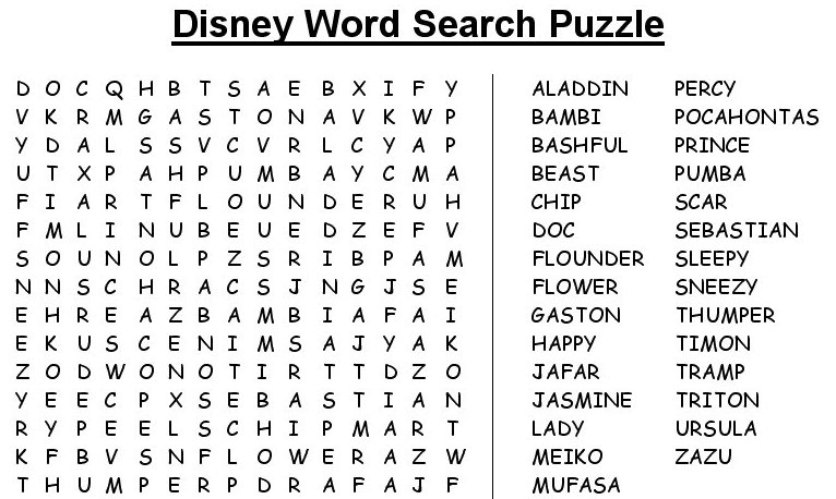 Disney Word Search Puzzle
