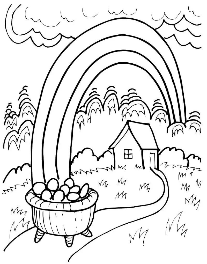 End Of The Rainbow Pot Of Gold Coloring Page