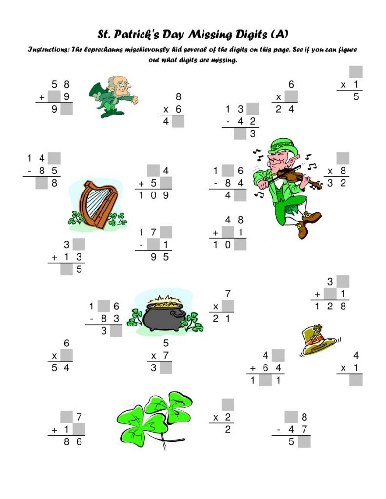Free St Patricks Day Math Worksheet