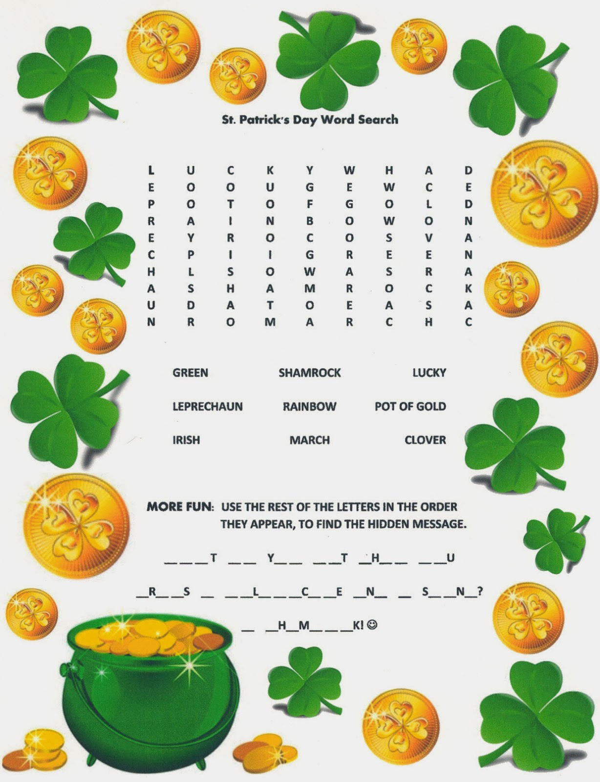 St Patricks Day Word Search Best Coloring Pages For Kids