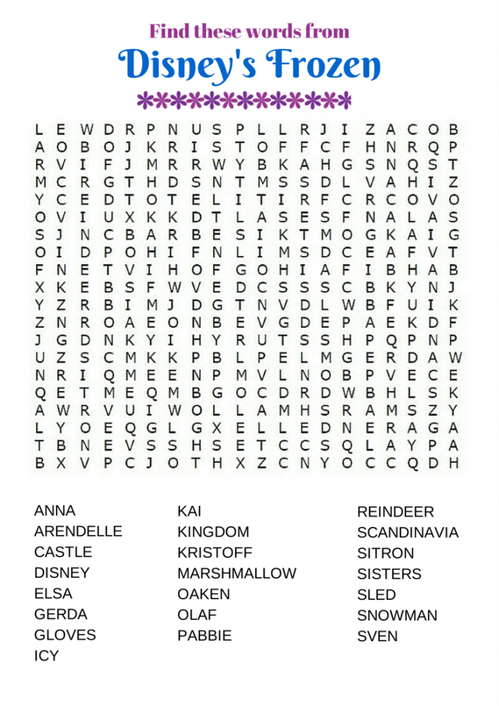 Frozen Disney Word Search