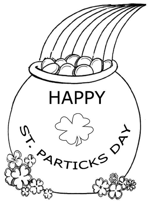 Happy St Patricks Day Pot of Gold Coloring