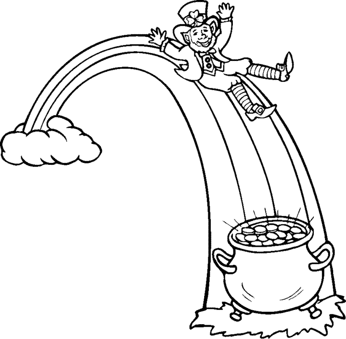 Leprechaun Rainbow and Gold Coloring page